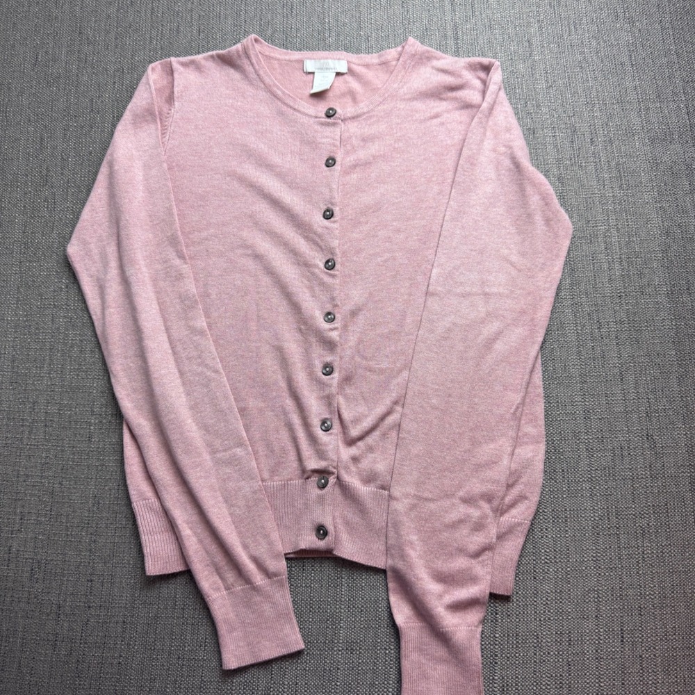 H&M Basics Cardigan Sweater Women's XS Rose Pink Button Front Crew Neck